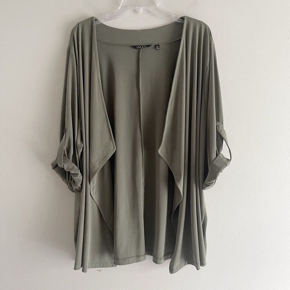 Iman Olive Green Cardigan Plus Size 3X Long Sleeves Casual Lightweight City